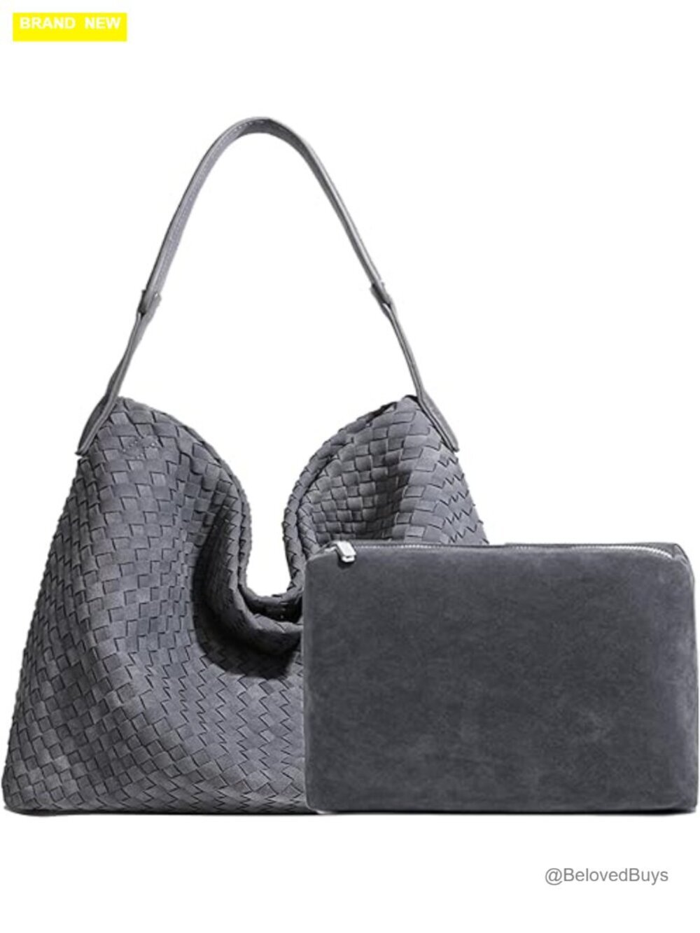 Woven Faux Suede Hobo Tote Handbag with Clutch